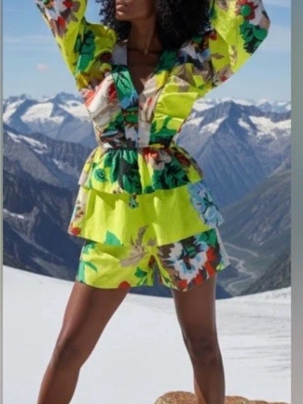 Christopher John Rogers Neon Yellow Floral Mini Dress